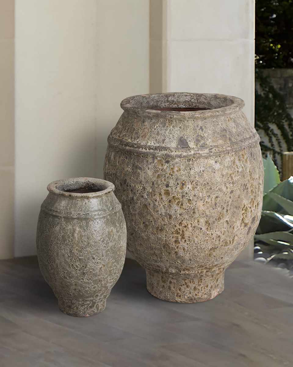 Ceramic Olive Planter Jars, Set of 2